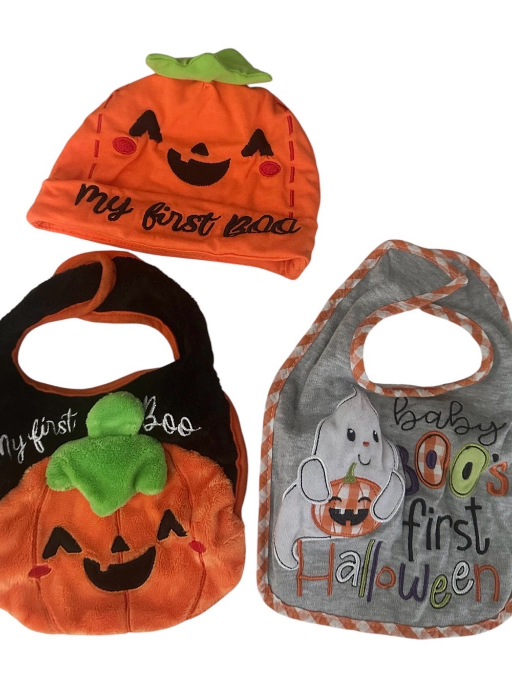 My First Boo Orange Pumpkin Halloween Hat & Bib Baby Set